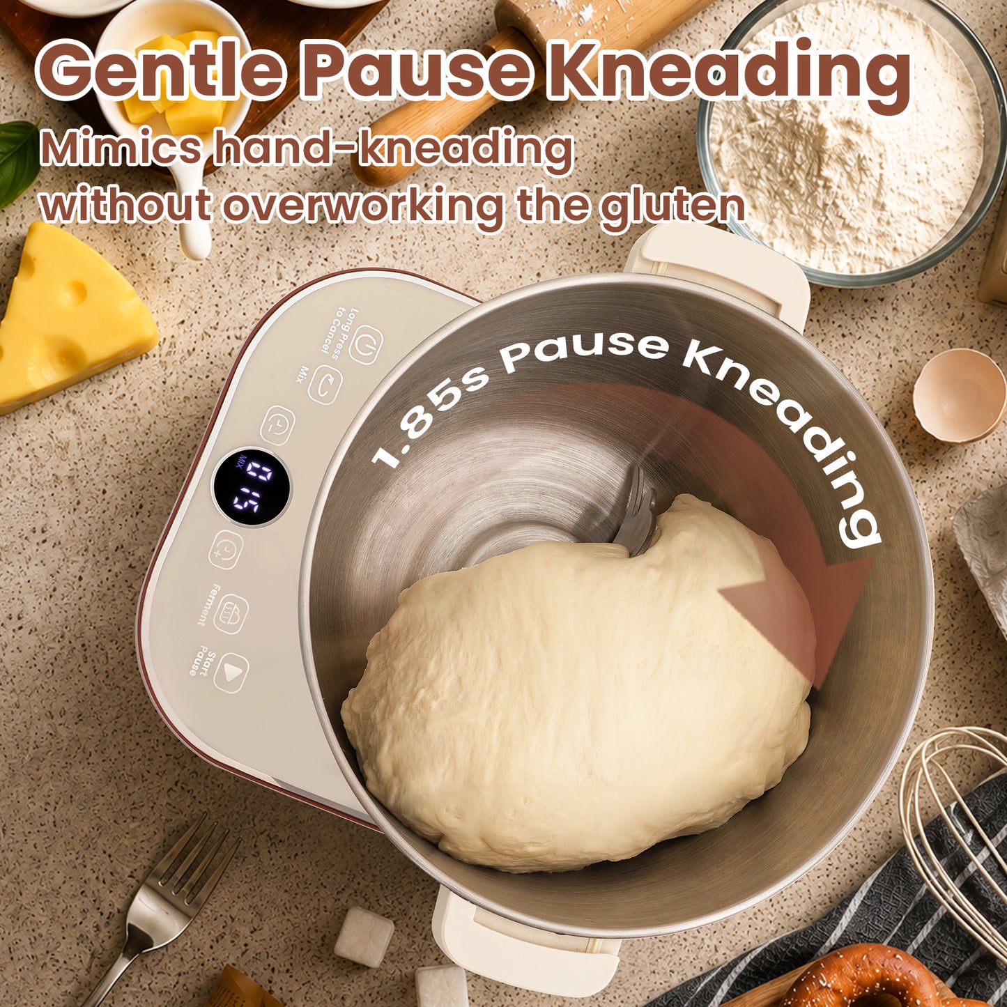EkitLife 7.4Qt Dough Maker – 2-in-1 Kneading & Fermentation Mixer